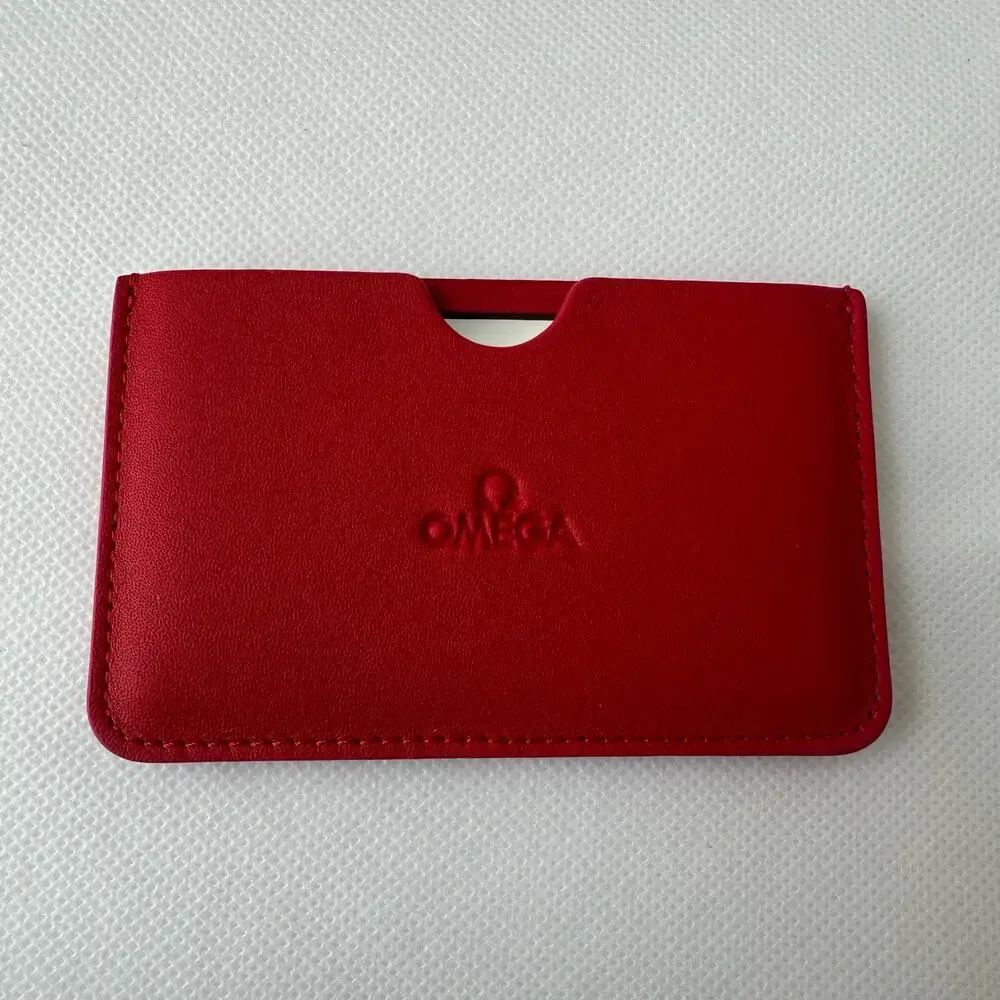 Omega NIB Red Leather Pocket Mirror w Box - Travel Accessory, Executive Style
